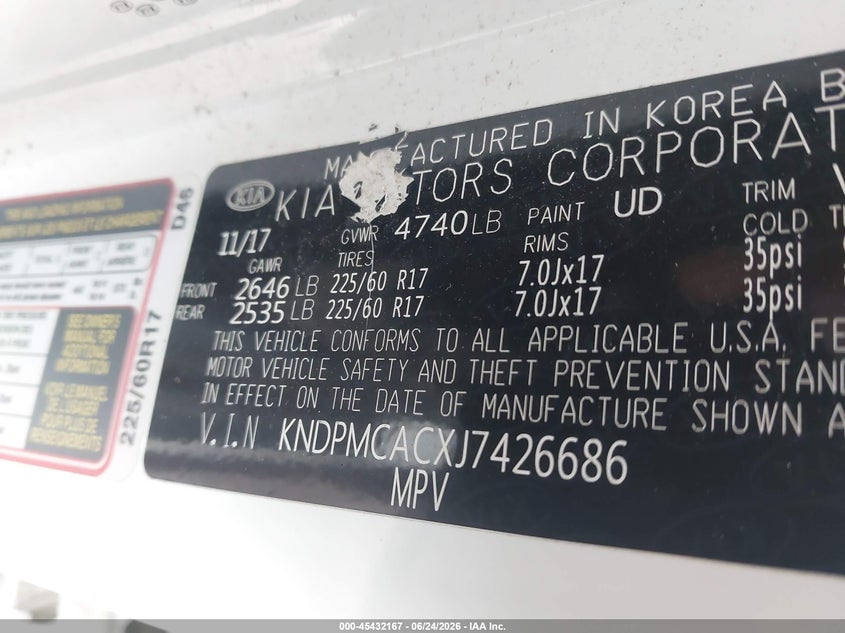 2018 Kia Sportage VIN KNDPMCACXJ7426686 IAAI salvage auction — LEFT FRONT, Salvage Title, sold $3,450 on 2026-07-21 (photo 9)