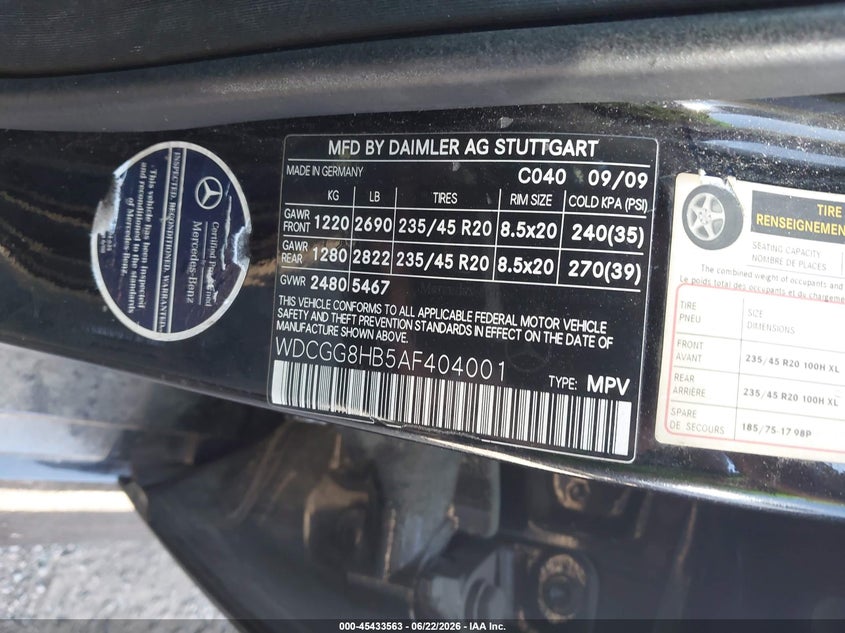 2010 Mercedes-benz Glk-class VIN WDCGG8HB5AF404001 IAAI salvage auction — FRONT END, Bill Of Sale (Washington), sold $1,200 on 2026-07-21 (photo 9)