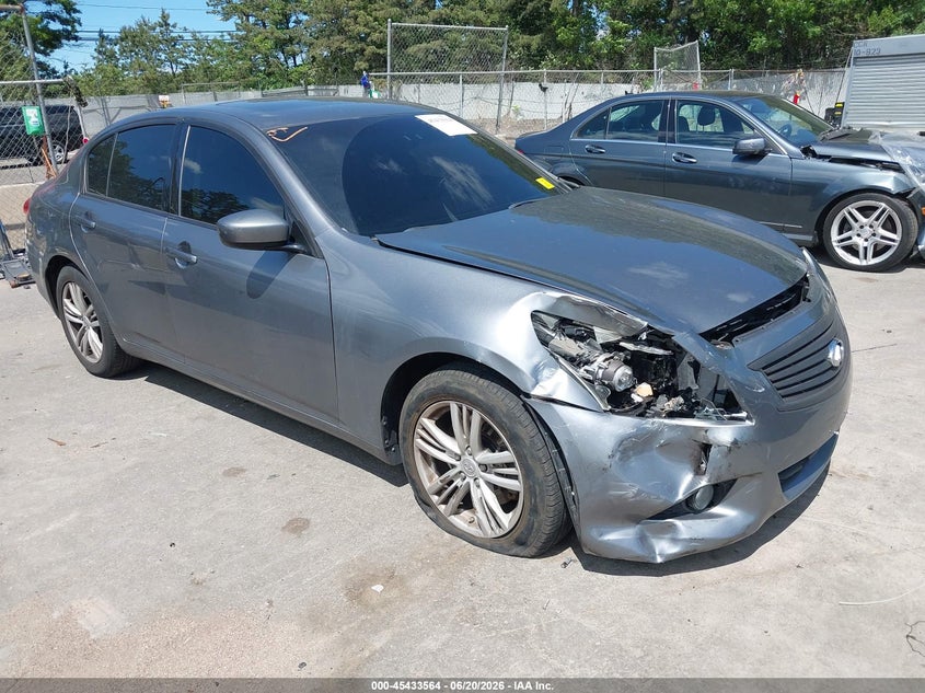 2012 Infiniti G VIN JN1CV6AR1CM677993 IAAI salvage auction — FRONT END, Mv-907A (New York), sold $1,275 on 2026-07-07 (photo 1)