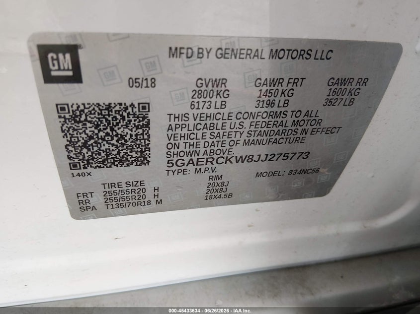 2018 Buick Enclave VIN 5GAERCKW8JJ275773 IAAI salvage auction — HAIL, Salvage (Kansas), sold $5,375 on 2026-07-31 (photo 9)