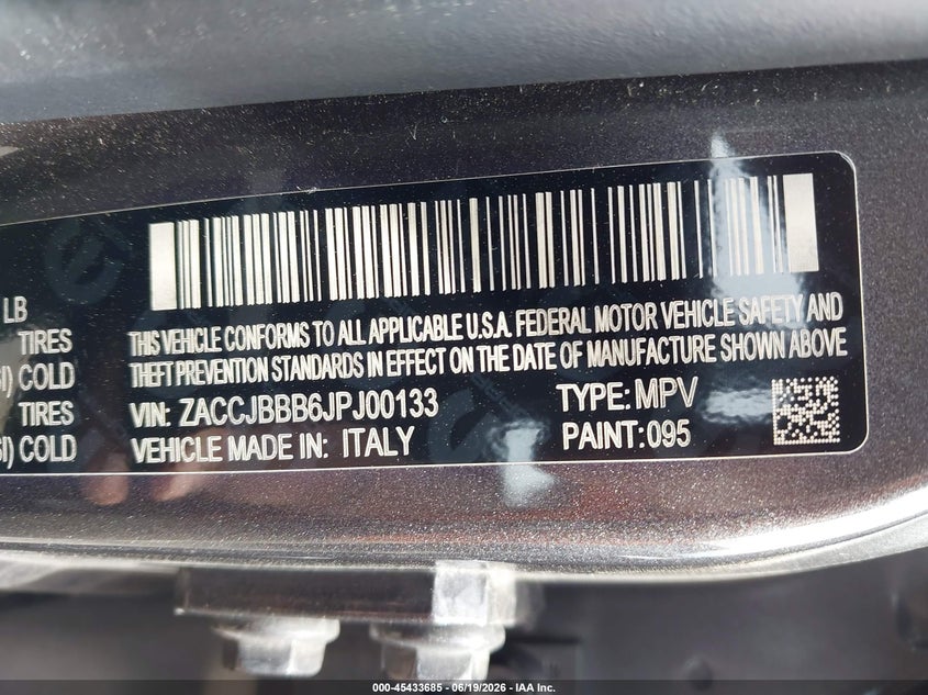 2018 Jeep Renegade VIN ZACCJBBB6JPJ00133 IAAI salvage auction — FRONT END, Salvage Title, sold $2,050 on 2026-08-20 (photo 9)