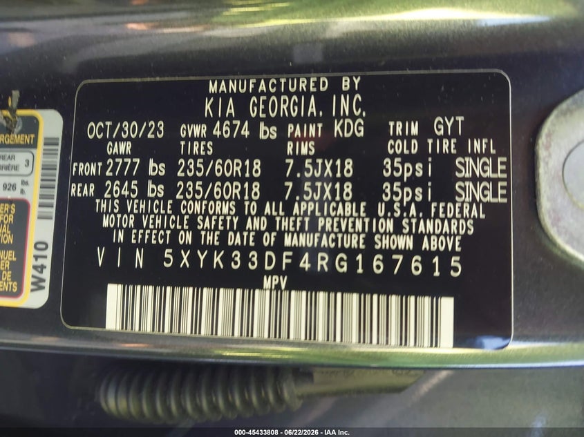 2024 Kia Sportage VIN 5XYK33DF4RG167615 IAAI salvage auction — REAR END, Rebuildable (Florida), sold $7,150 on 2026-07-29 (photo 9)