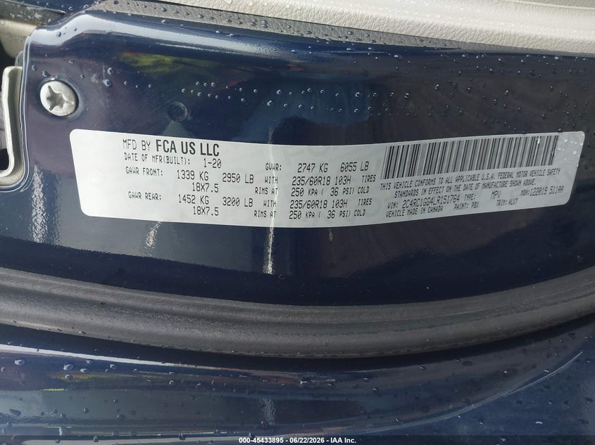2020 Chrysler Pacifica VIN 2C4RC1GG4LR151764 IAAI salvage auction — REAR END, Clear (Oklahoma), sold $3,550 on 2026-07-29 (photo 9)