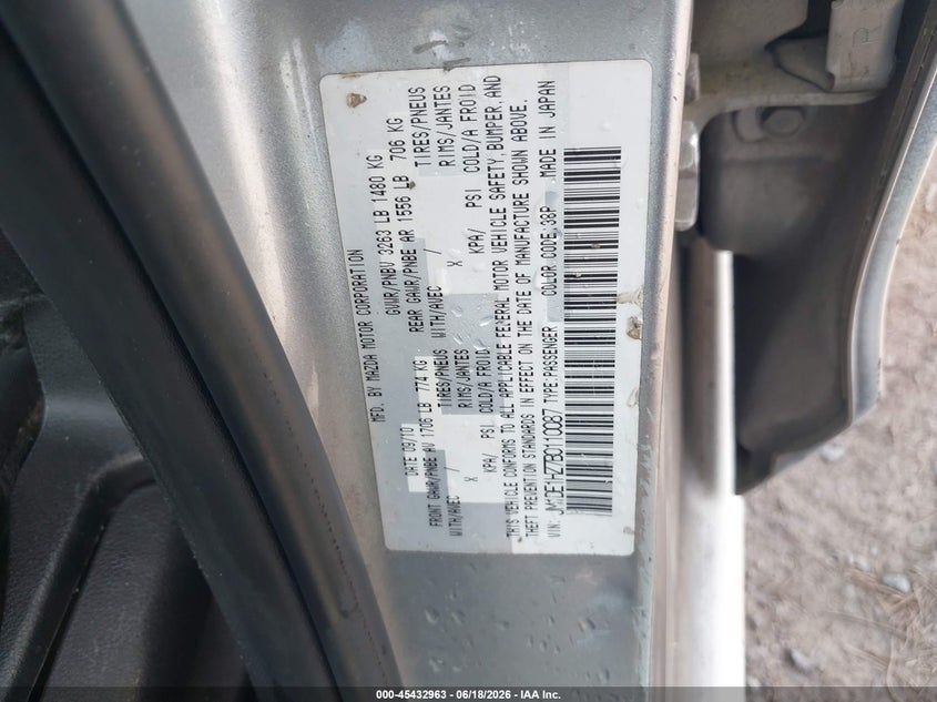 2011 Mazda 2 VIN JM1DE1HZ7B0110087 IAAI salvage auction — NORMAL WEAR, Clear (South Carolina), sold $525 on 2026-07-14 (photo 9)