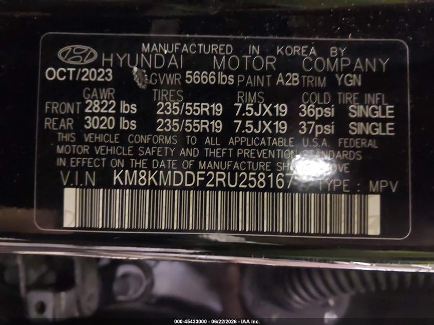 2024 Hyundai Ioniq 5 VIN KM8KMDDF2RU258167 IAAI salvage auction — FRONT END, Salvage Title, sold $8,100 on 2026-07-30 (photo 9)