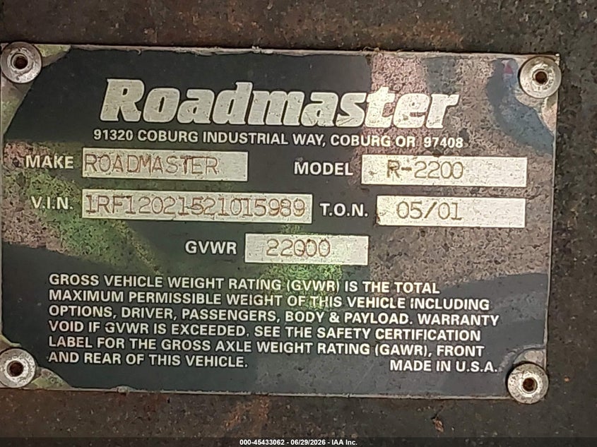 2002 Roadmaster rail Executive VIN 1RF12021521015989 IAAI salvage auction — BURN, Salvage (Georgia), sold $0 on 2026-10-04 (photo 9)
