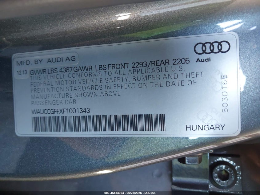 2015 Audi A3 VIN WAUCCGFFXF1001343 IAAI salvage auction — FRONT END, Wait Title, sold $1,125 on 2026-08-25 (photo 9)