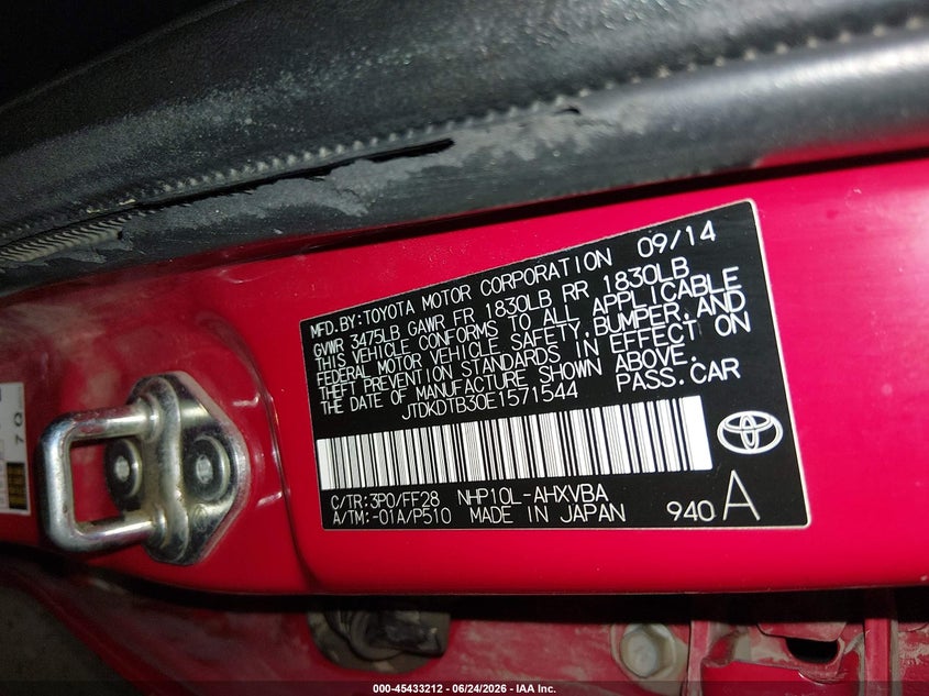 2014 Toyota Prius c VIN JTDKDTB30E1571544 IAAI salvage auction — RIGHT REAR, Salvage (Idaho), sold $2,200 on 2026-07-10 (photo 9)