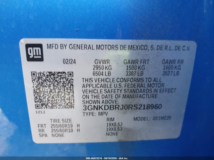 2024 Chevrolet Blazer ev VIN 3GNKDBRJ0RS218960 IAAI salvage auction — FRONT END, Salvage Title, sold $7,400 on 2026-07-29 (photo 9)