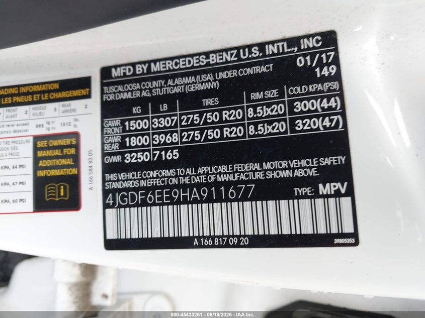 2017 Mercedes-benz Gls-klasse VIN 4JGDF6EE9HA911677 IAAI salvage auction — FRONT END, Salvage Title, sold $9,900 on 2026-07-24 (photo 9)