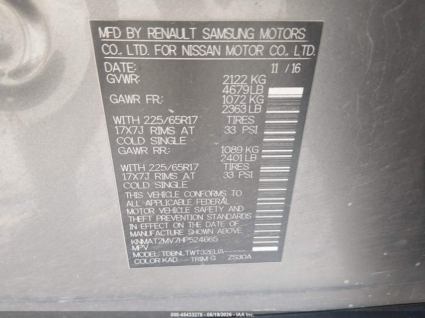 2017 Nissan Rogue VIN KNMAT2MV7HP524665 IAAI salvage auction — FRONT END, Salvage (Colorado), sold $1,450 on 2026-08-02 (photo 9)
