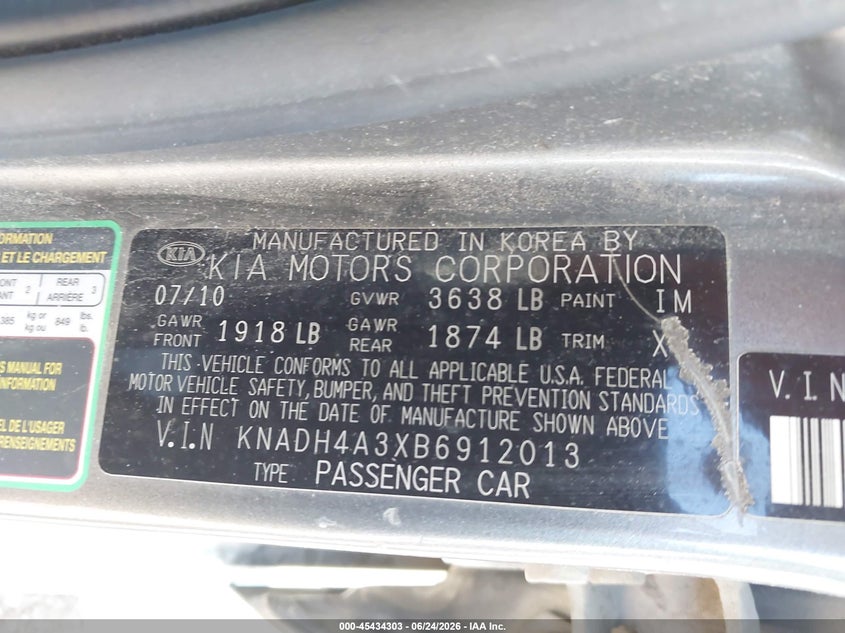 2011 Kia Rio VIN KNADH4A3XB6912013 IAAI salvage auction — FRONT END, Salvage (Pennsylvania), sold $225 on 2026-07-14 (photo 9)