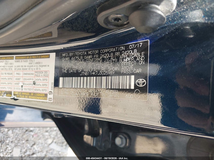 2018 Toyota Camry VIN JTNB11HK7J3025989 IAAI salvage auction — FRONT END, Salvage (Ohio), sold $3,450 on 2026-07-22 (photo 9)