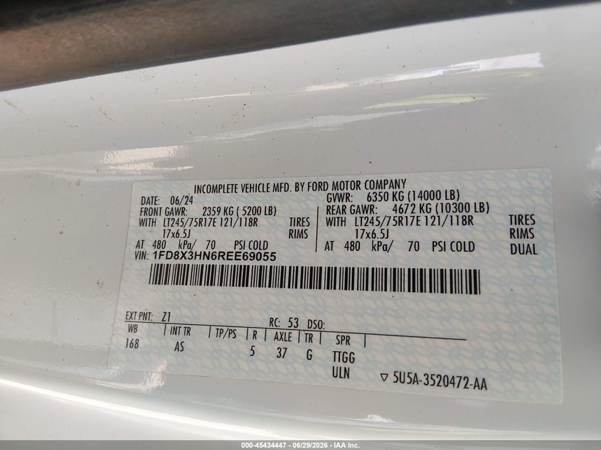2024 Ford F-350 VIN 1FD8X3HN6REE69055 IAAI salvage auction — TRANSMISSION, Enterprise Vehicles Clear Only (New Mexico), sold $75 on 2026-07-29 (photo 9)