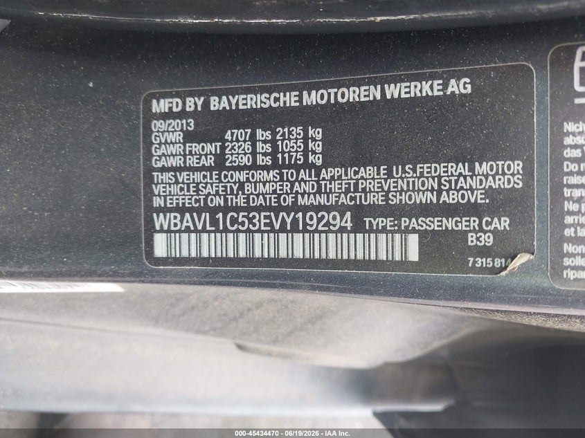 2014 BMW X1 VIN WBAVL1C53EVY19294 IAAI salvage auction — REPOSSESSION, Clear (North Carolina), sold $850 on 2026-07-16 (photo 9)