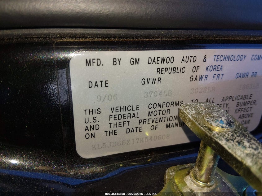 2007 Suzuki Reno VIN KL5JD66Z17K540608 IAAI salvage auction — NORMAL WEAR, Clear (Nevada), sold $275 on 2026-07-10 (photo 9)