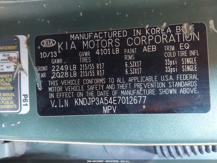 2014 Kia Soul VIN KNDJP3A54E7012677 IAAI salvage auction — FRONT & REAR, Salvage Title, sold $500 on 2026-07-15 (photo 9)