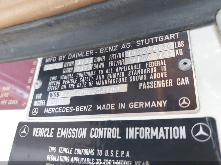 1983 Mercedes-benz 380 VIN WDBBA45A9DB024109 IAAI salvage auction — NORMAL WEAR, Clear - Dealer Only (California), sold $2,950 on 2026-07-22 (photo 9)
