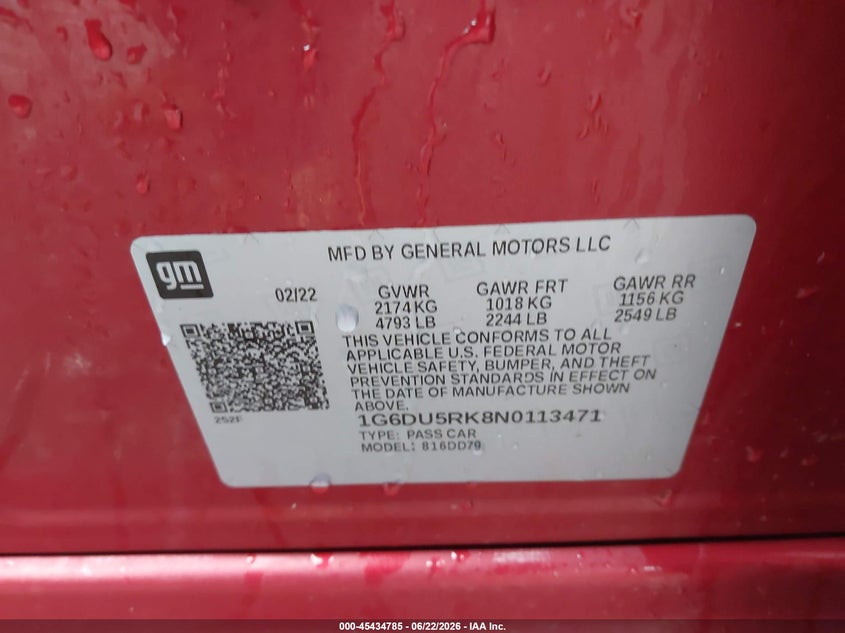 2022 Cadillac Ct5 VIN 1G6DU5RK8N0113471 IAAI salvage auction — LEFT REAR, Salvage (Pennsylvania), sold $13,200 on 2026-07-07 (photo 9)
