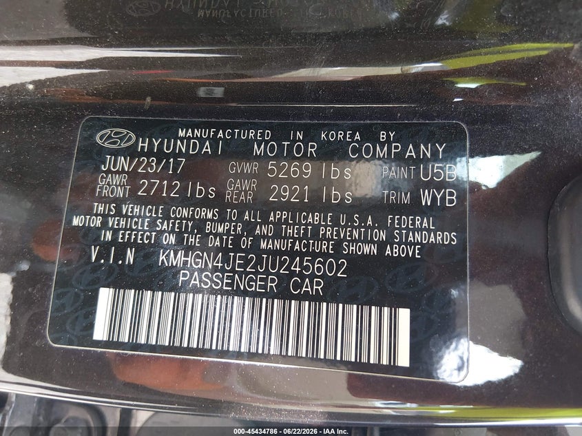 2018 Genesis G80 VIN KMHGN4JE2JU245602 IAAI salvage auction — FRONT END, Salvage Title, sold $3,150 on 2026-09-06 (photo 9)