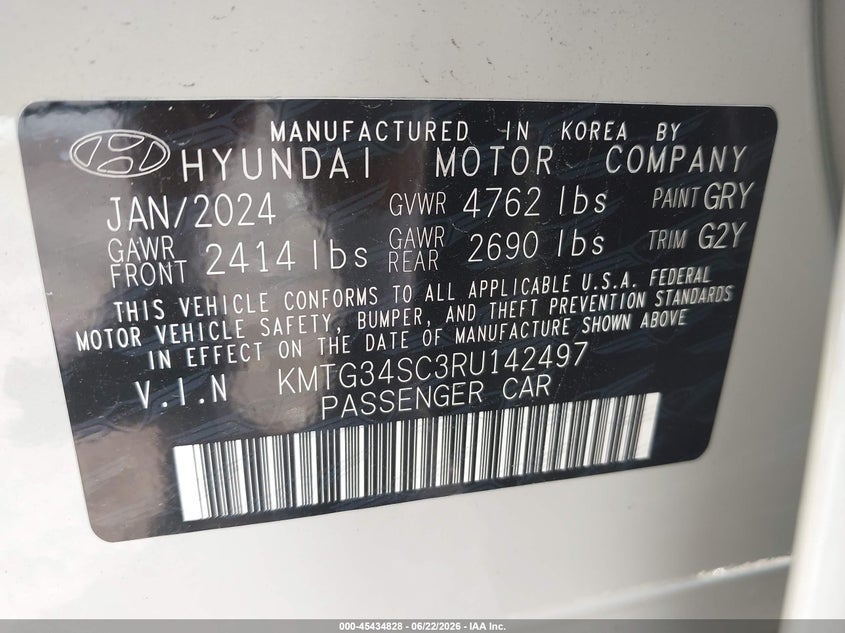 2024 Genesis G70 VIN KMTG34SC3RU142497 IAAI salvage auction — SIDE, Original (Texas), sold $6,900 on 2026-08-01 (photo 9)