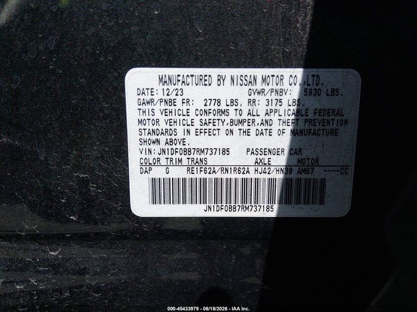 2024 Nissan Ariya VIN JN1DF0BB7RM737185 IAAI salvage auction — FRONT END, Salvage Title, sold $9,100 on 2026-07-30 (photo 9)