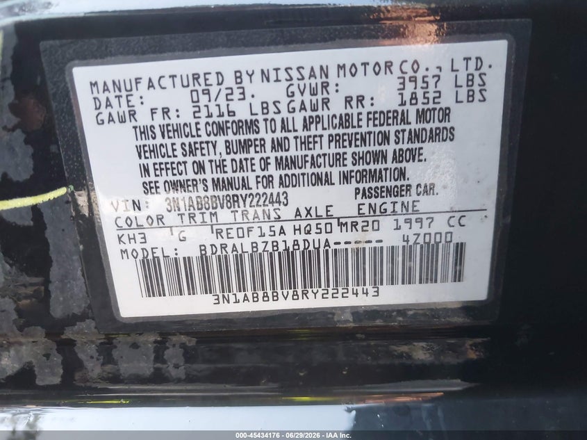 2024 Nissan Sentra VIN 3N1AB8BV8RY222443 IAAI salvage auction — NORMAL WEAR, Sf97 (New York), sold $3,050 on 2026-07-23 (photo 9)