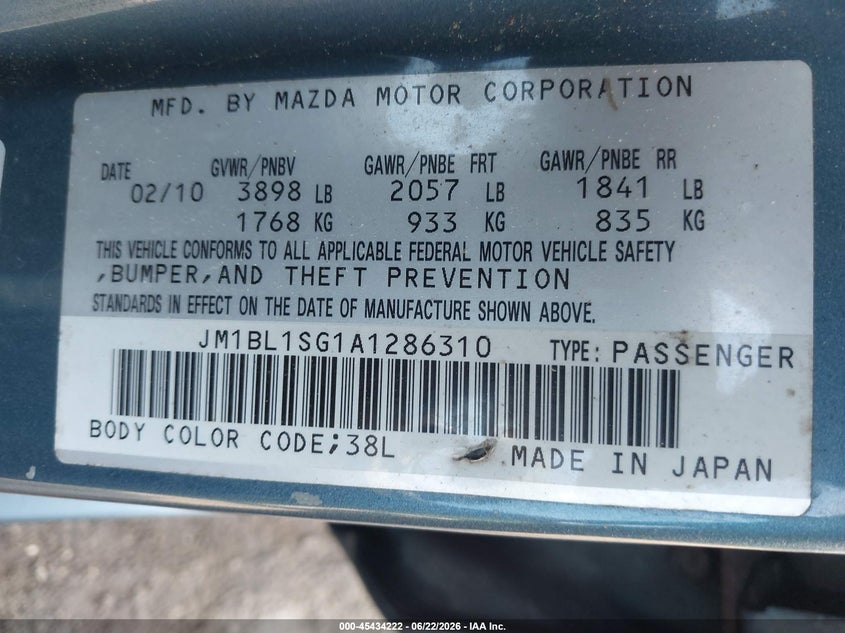 2010 Mazda 3 VIN JM1BL1SG1A1286310 IAAI salvage auction — SIDE, Salvage - Greater Than 75% (Maryland), sold $400 on 2026-07-16 (photo 9)