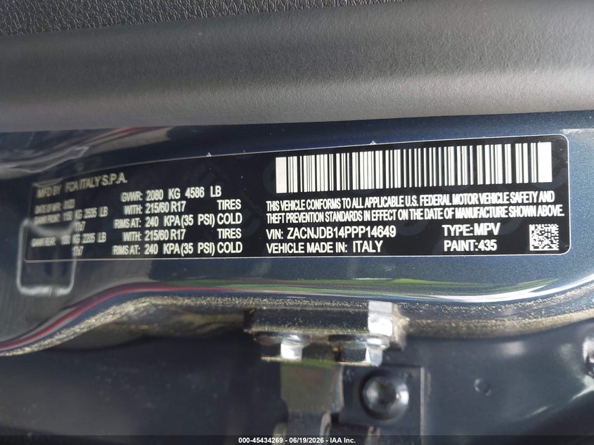 2023 Jeep Renegade VIN ZACNJDB14PPP14649 IAAI salvage auction — FRONT END, Salvage (Georgia), sold $4,100 on 2026-07-26 (photo 9)