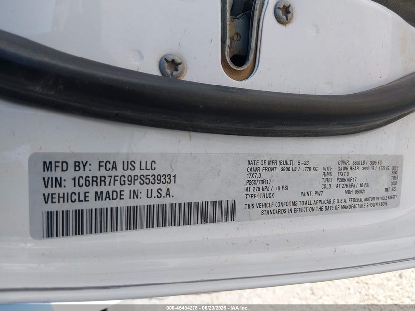 2023 Ram 1500 VIN 1C6RR7FG9PS539331 IAAI salvage auction — STRIPPED, Enterprise Vehicles Clear Only (New Mexico), sold $8,700 on 2026-07-29 (photo 5)