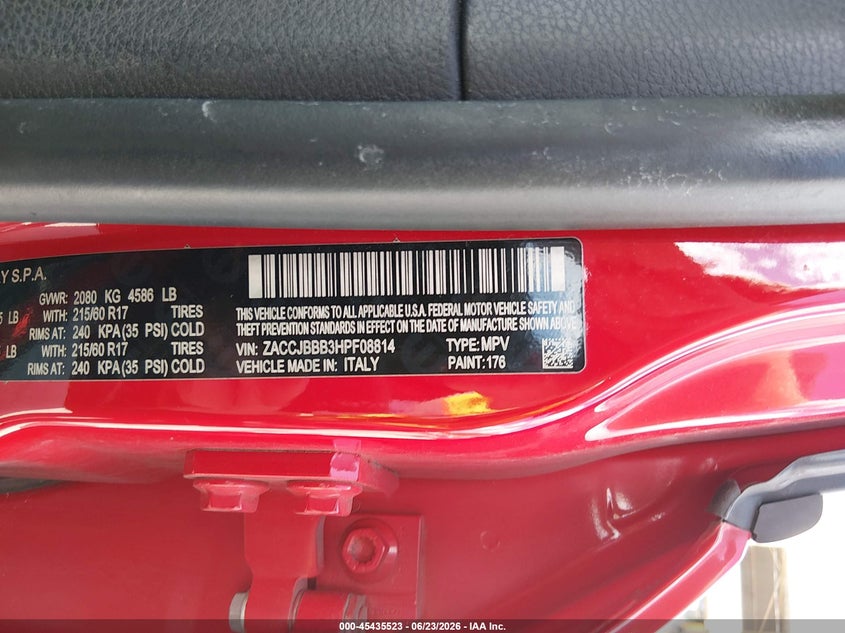 2017 Jeep Renegade VIN ZACCJBBB3HPF08814 IAAI salvage auction — REAR END, Salvage (Pennsylvania), sold $1,450 on 2026-07-15 (photo 9)
