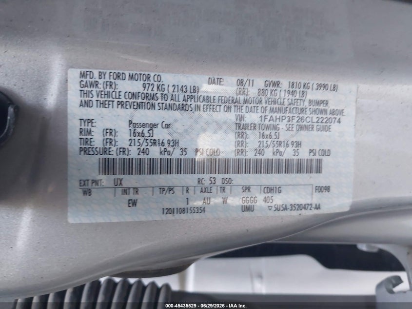 2012 Ford Focus VIN 1FAHP3F26CL222074 IAAI salvage auction — FRONT END, Salvage (North Carolina), sold $550 on 2026-07-27 (photo 9)