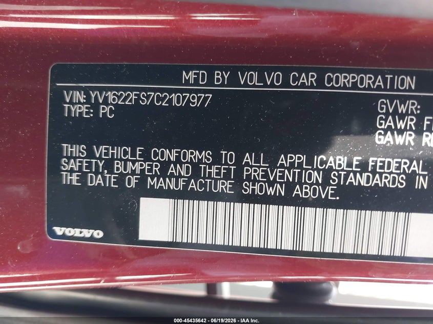 2012 Volvo S60 VIN YV1622FS7C2107977 IAAI salvage auction — LEFT SIDE, Salvage (Tennessee), sold $500 on 2026-07-24 (photo 9)