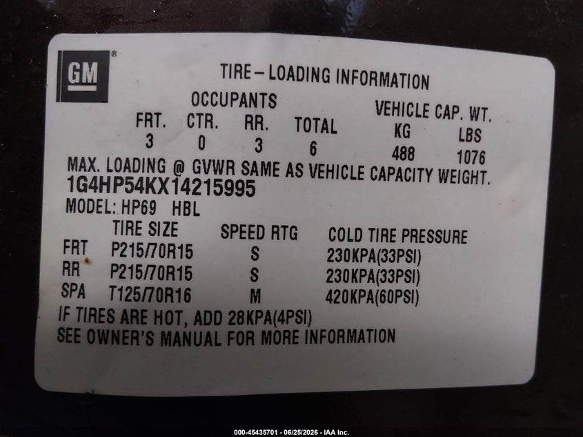 2001 Buick Lesabre VIN 1G4HP54KX14215995 IAAI salvage auction — RIGHT FRONT, Salvage (Kansas), sold $350 on 2026-07-23 (photo 9)