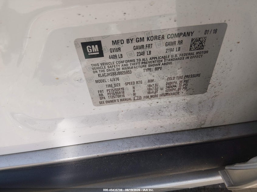 2018 Buick Encore VIN KL4CJHSB8JB625933 IAAI salvage auction — LEFT SIDE, Salvage Title, sold $3,550 on 2026-07-16 (photo 9)
