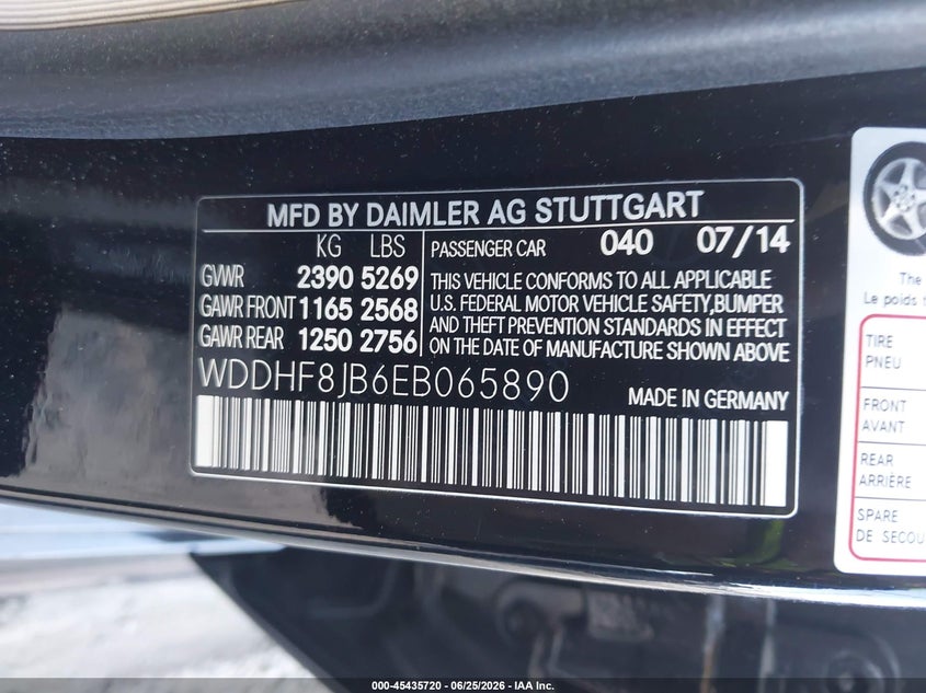 2014 Mercedes-benz E-klasse VIN WDDHF8JB6EB065890 IAAI salvage auction — FRONT END, Salvage (Rhode Island), sold $525 on 2026-07-28 (photo 9)