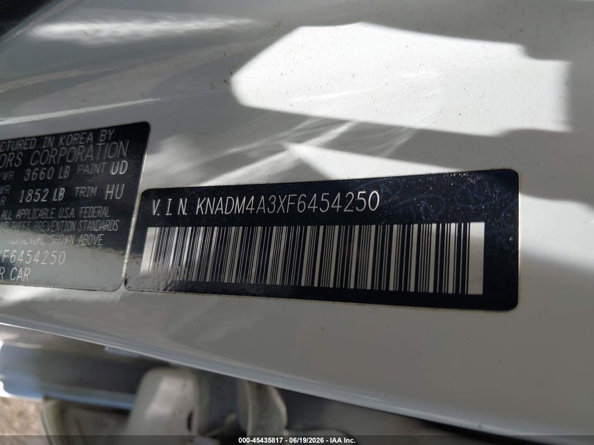 2015 Kia Rio VIN KNADM4A3XF6454250 IAAI salvage auction — LEFT FRONT, Salvage (Idaho), sold $525 on 2026-07-29 (photo 9)