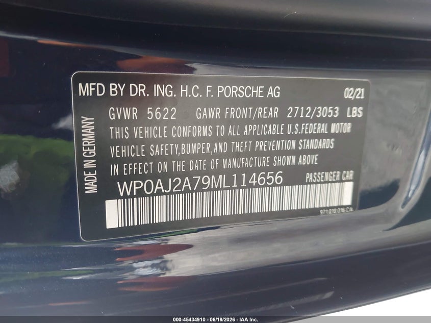 2021 Porsche Panamera VIN WP0AJ2A79ML114656 IAAI salvage auction — FRONT END, Salvage (California), sold $28,750 on 2026-07-09 (photo 9)