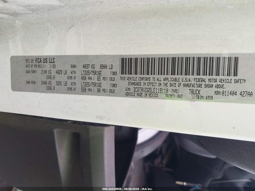 2020 Ram Promaster city VIN 3C6TRVDG5LE119110 IAAI salvage auction — LEFT REAR, Salvage Title, sold $4,050 on 2026-07-31 (photo 9)