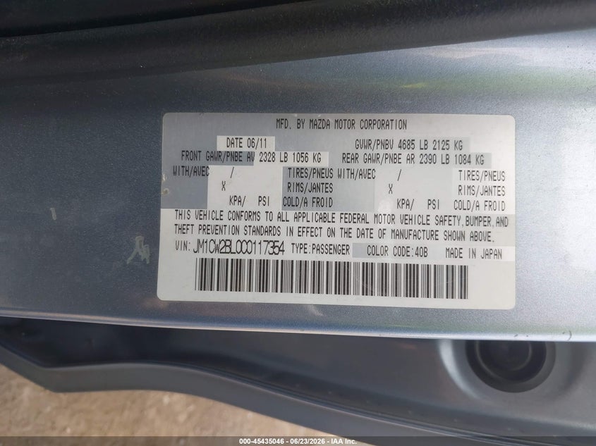 2012 Mazda 5 VIN JM1CW2BL0C0117354 IAAI salvage auction — RIGHT FRONT, Bill Of Sale (Washington), sold $325 on 2026-07-28 (photo 9)