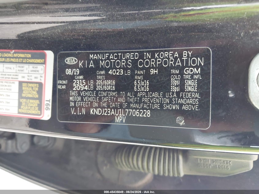 2020 Kia Soul VIN KNDJ23AU1L7706228 IAAI salvage auction — FRONT END, Salvage Title, sold $2,300 on 2026-08-02 (photo 9)