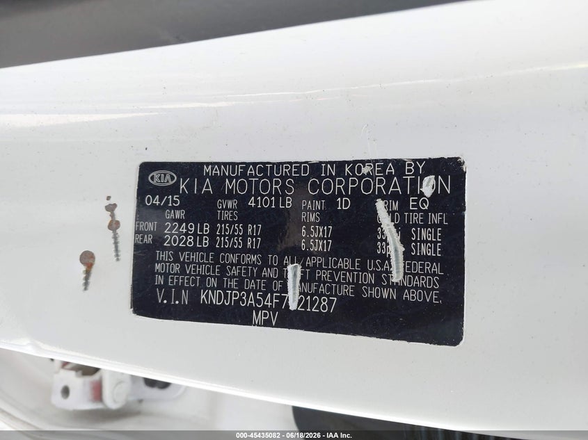 2015 Kia Soul VIN KNDJP3A54F7221287 IAAI salvage auction — NORMAL WEAR, Clear (Massachusetts), sold $375 on 2026-07-15 (photo 9)