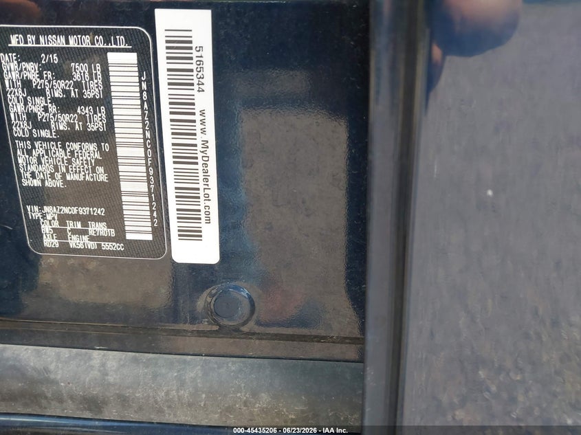 2015 Infiniti Qx80 VIN JN8AZ2NC0F9371242 IAAI salvage auction — FRONT END, Original (Texas), sold $3,200 on 2026-07-29 (photo 9)