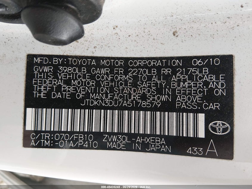 2010 Toyota Prius VIN JTDKN3DU7A5178579 IAAI salvage auction — NORMAL WEAR, Clear - Public Restricted (Oregon), sold $2,150 on 2026-07-06 (photo 9)