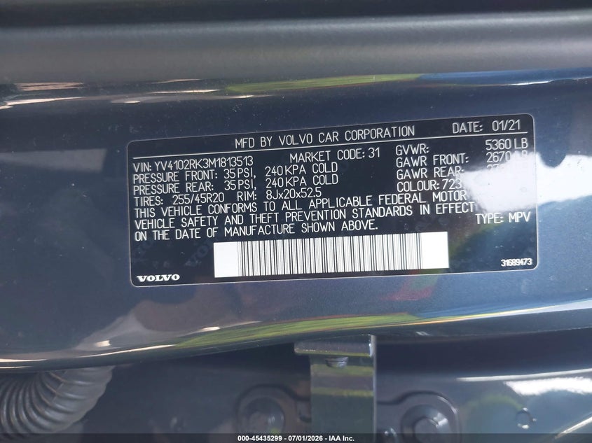 2021 Volvo Xc60 VIN YV4102RK3M1813513 IAAI salvage auction — SIDE, Salvage (Pennsylvania), sold $6,500 on 2026-07-11 (photo 9)