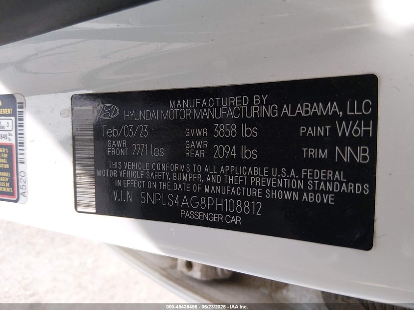 2023 Hyundai Elantra VIN 5NPLS4AG8PH108812 IAAI salvage auction — REAR END, Salvage (Missouri), sold $6,300 on 2026-07-25 (photo 9)