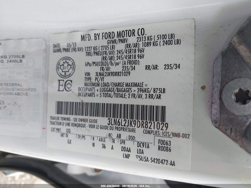 2013 Lincoln Mkz VIN 3LN6L2JK9DR821029 IAAI salvage auction — ELECTRICAL, Salvage Title, sold $575 on 2026-07-18 (photo 9)