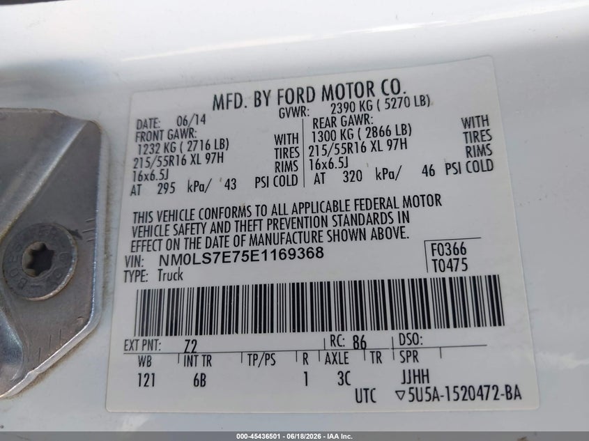 2014 Ford Transit VIN NM0LS7E75E1169368 IAAI salvage auction — MECHANICAL, Clear - Dealer Only (California), sold $1,700 on 2026-07-29 (photo 9)