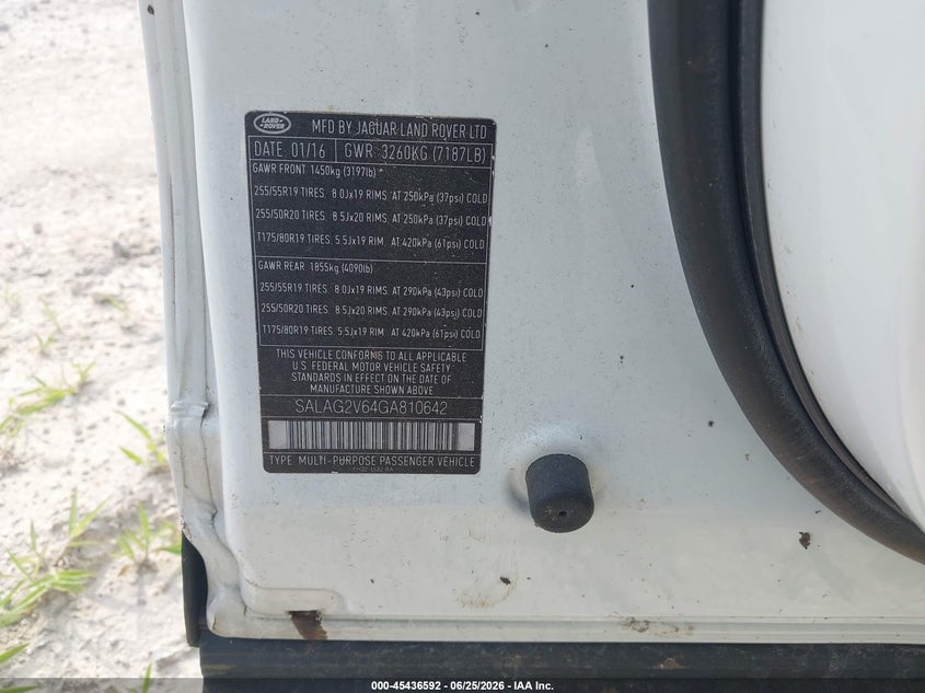 2016 Land rover Lr4 VIN SALAG2V64GA810642 IAAI salvage auction — FRONT END, Salvage (Idaho), sold $1,900 on 2026-07-14 (photo 9)