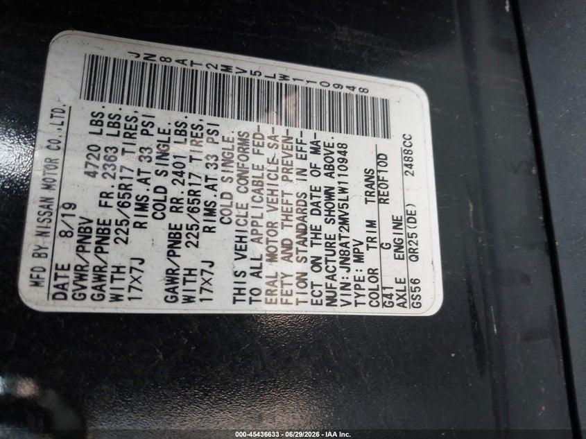 2020 Nissan Rogue VIN JN8AT2MV5LW110948 IAAI salvage auction — RIGHT FRONT, Salvage (Connecticut), sold $350 on 2026-07-30 (photo 9)